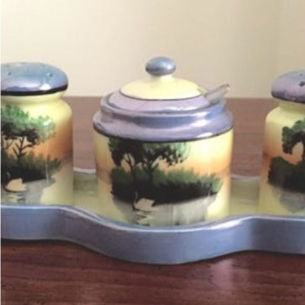 Japanese Lusterware Condiment Set - Salt, Pepper and Mustard